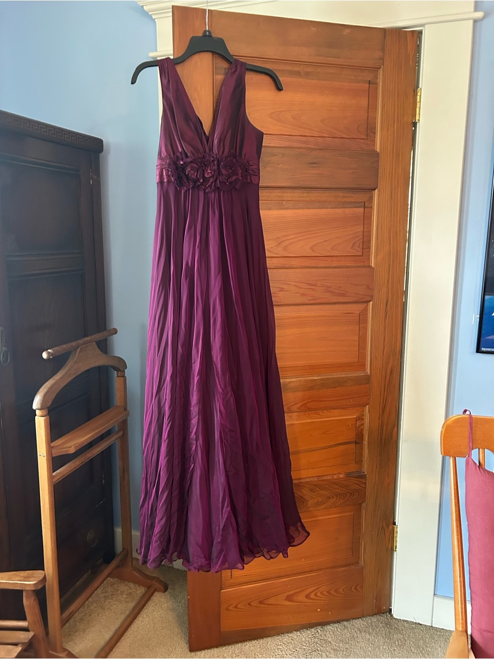 Teri Jon Plum V-Neck Maxi Dress